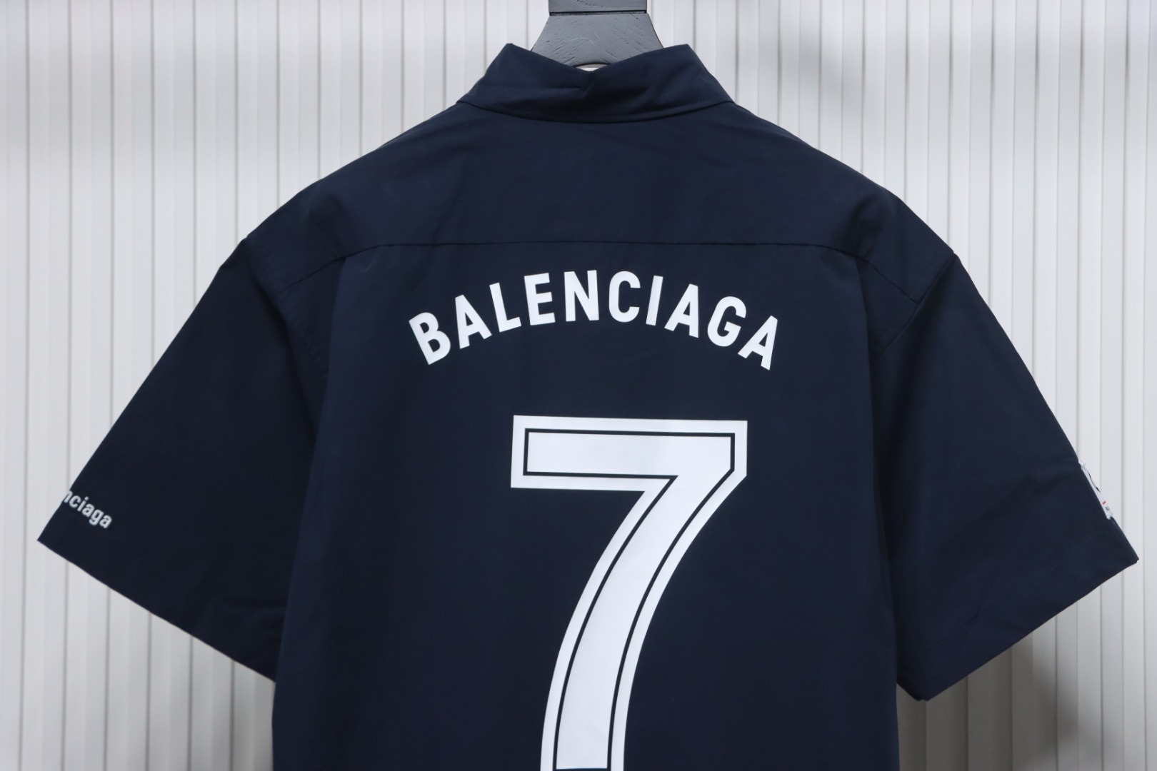 Coco Shoes Balenciaga Soccer Button Up Short-sleeved Shirt Navy Blue