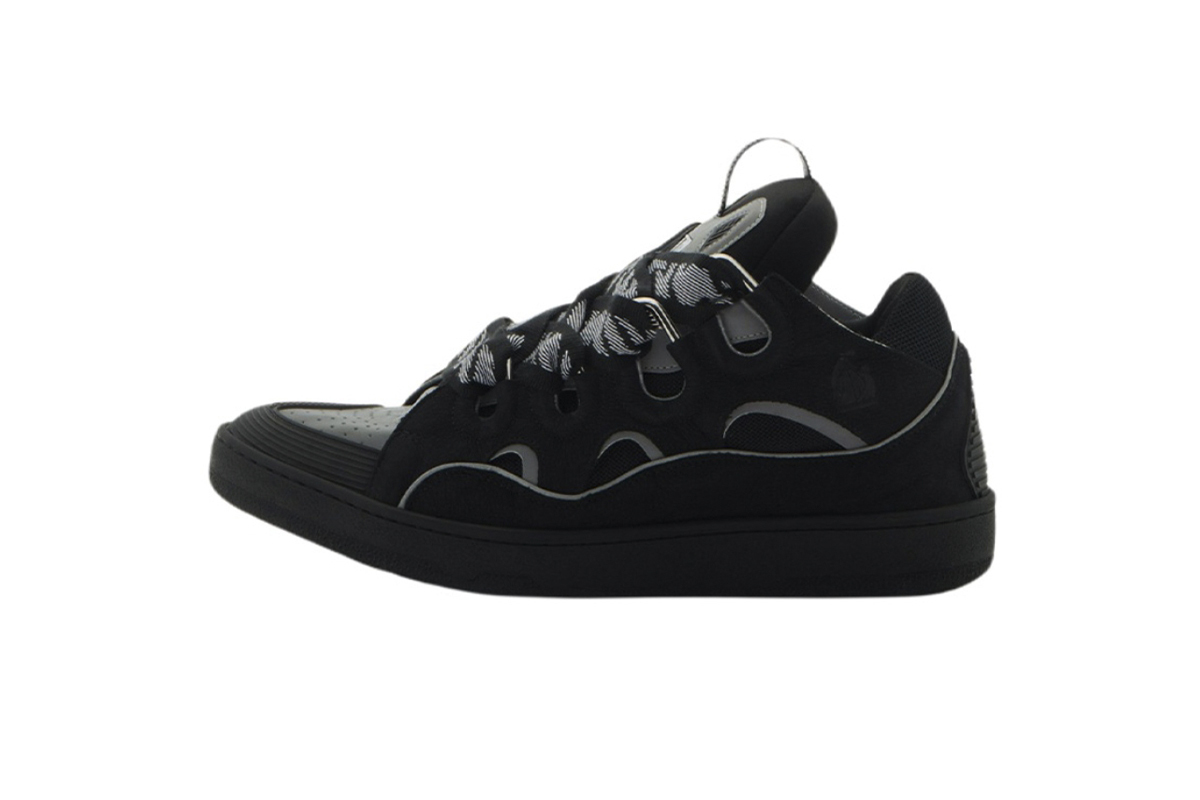 Lanvin Leather Curb Sneaker Black Grey