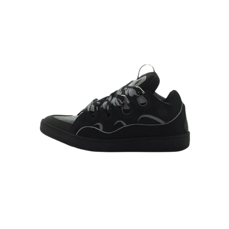 Lanvin Leather Curb Sneaker Black Grey