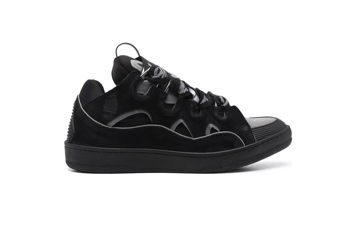 Lanvin Leather Curb Sneaker Black Grey