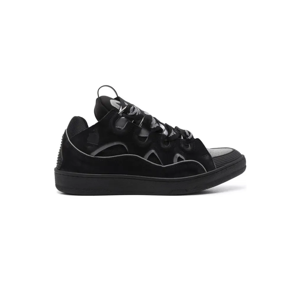 Lanvin Leather Curb Sneaker Black Grey