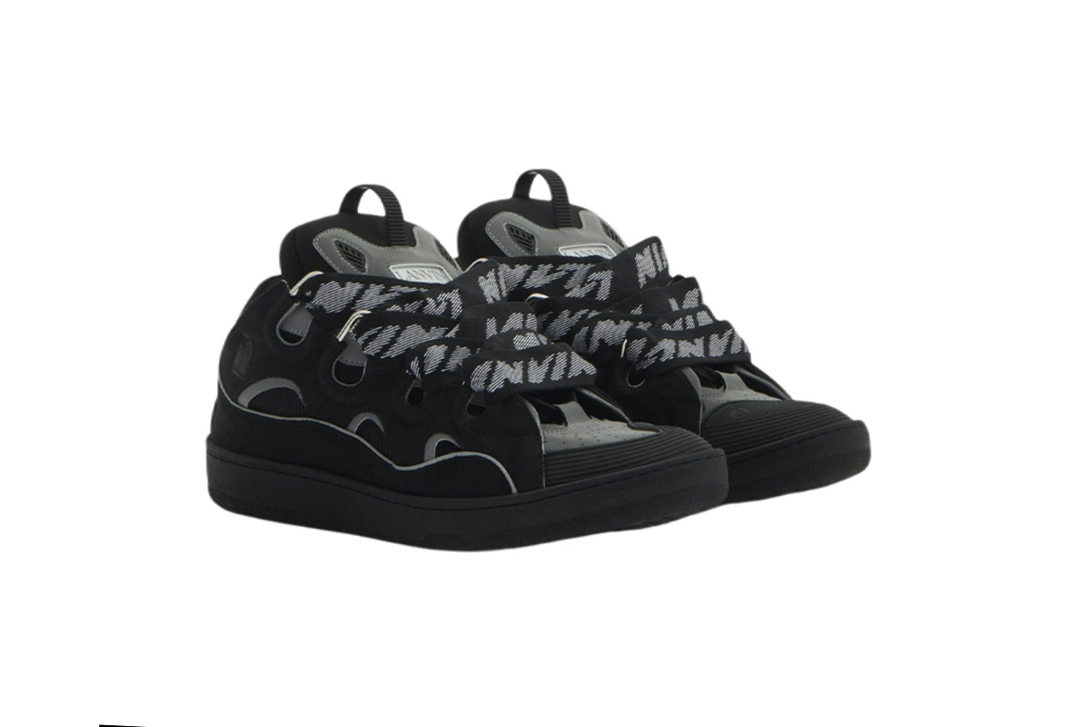 Lanvin Leather Curb Sneaker Black Grey