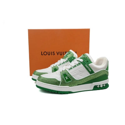 Coco Shoes Louis Vuitton Trainer Green White Swarovski 02
