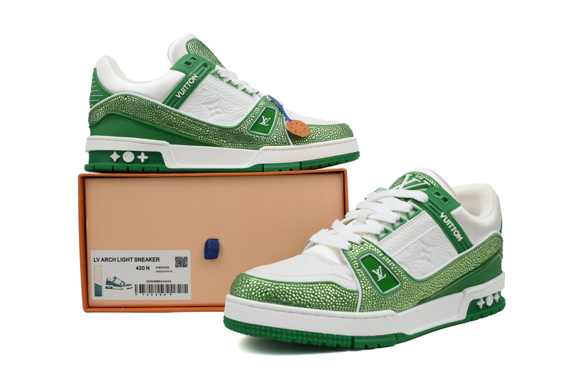 Coco Shoes Louis Vuitton Trainer Green White Swarovski
