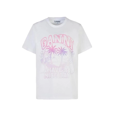 Ganni White Cocktail Cotton T-Shirt T3918-151 01