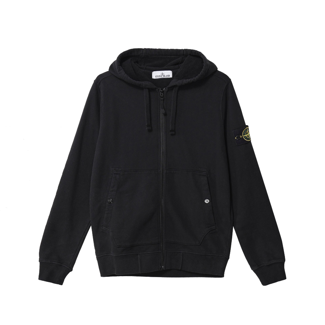 Coco Shoes Stone Island Brushed Cotton Fleece Zip Hoodie Black 791561620-V0029 
