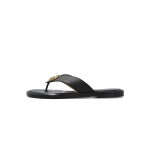 Gucci Interlocking GG Thong Sandals Black / Gold Leather 695207 A3N00 1000