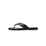 Gucci Interlocking GG Thong Sandals Black / Gold Leather 695207 A3N00 1000