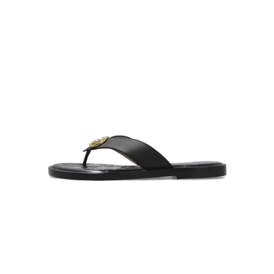 Gucci Interlocking GG Thong Sandals Black / Gold Leather 695207 A3N00 1000 01