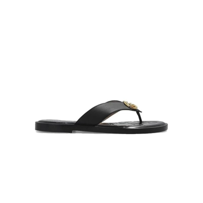 Gucci Interlocking GG Thong Sandals Black / Gold Leather 695207 A3N00 1000 02
