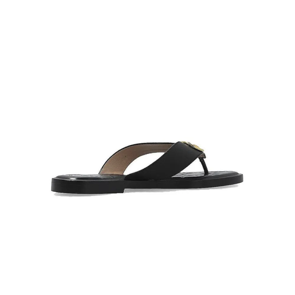 Gucci Interlocking GG Thong Sandals Black / Gold Leather 695207 A3N00 1000