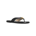 Gucci Interlocking GG Thong Sandals Black / Gold Leather 695207 A3N00 1000