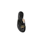 Gucci Interlocking GG Thong Sandals Black / Gold Leather 695207 A3N00 1000