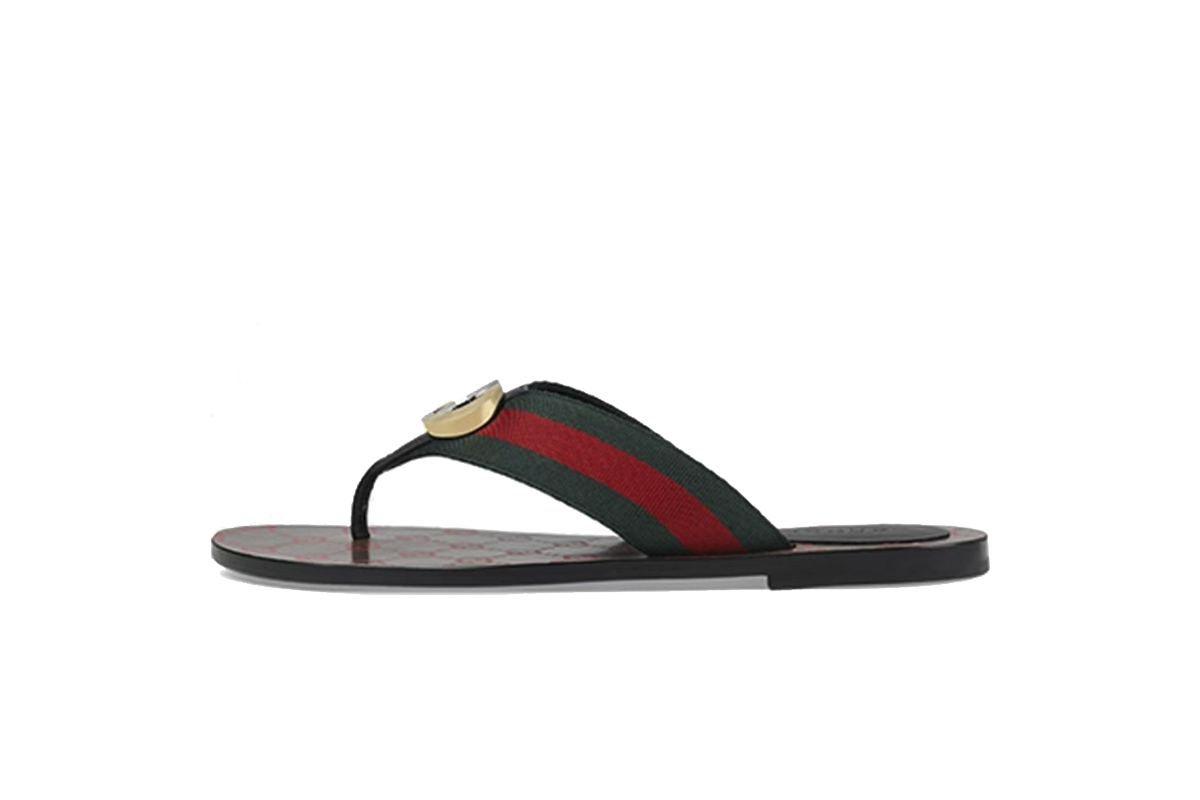 Gucci Kika Green Red Black GG Web Flip Flop Sandals 612138 H9020 8476