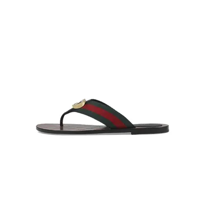 Gucci Kika Green Red Black GG Web Flip Flop Sandals 612138 H9020 8476 01