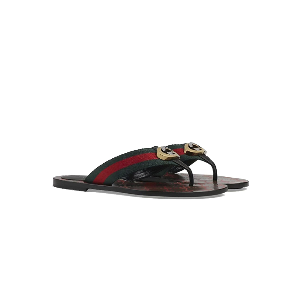 Gucci Kika Green Red Black GG Web Flip Flop Sandals 612138 H9020 8476