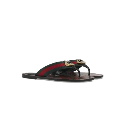 Gucci Kika Green Red Black GG Web Flip Flop Sandals 612138 H9020 8476 02