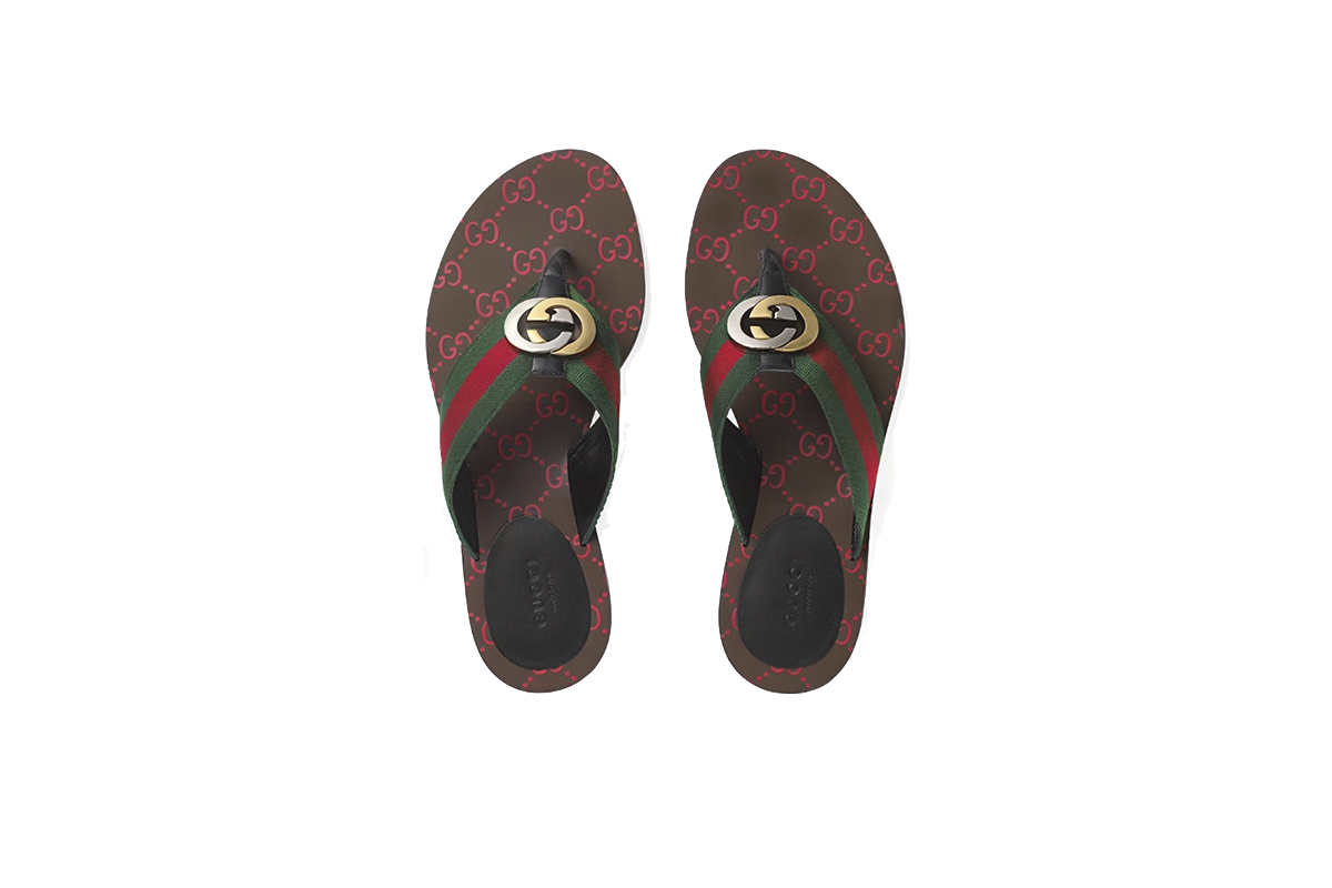 Gucci Kika Green Red Black GG Web Flip Flop Sandals 612138 H9020 8476