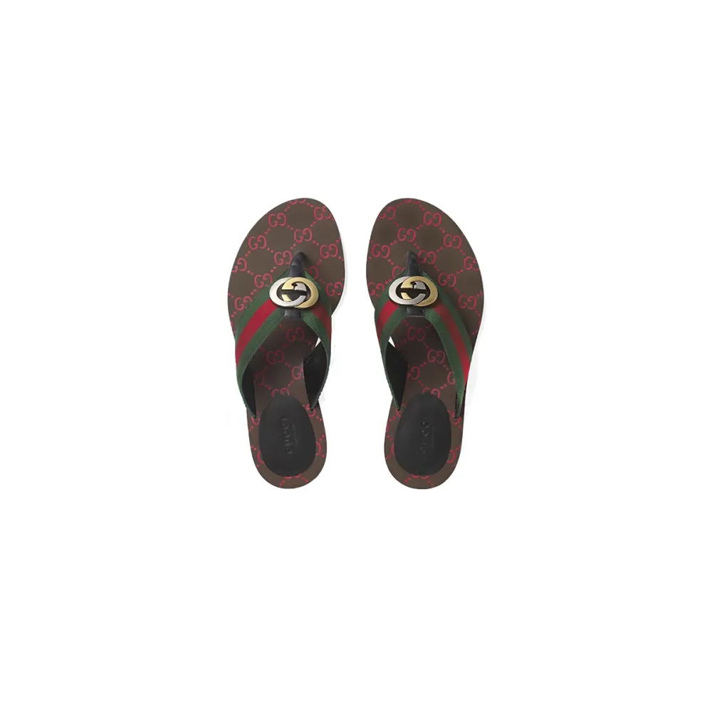 Gucci Kika Green Red Black GG Web Flip Flop Sandals 612138 H9020 8476