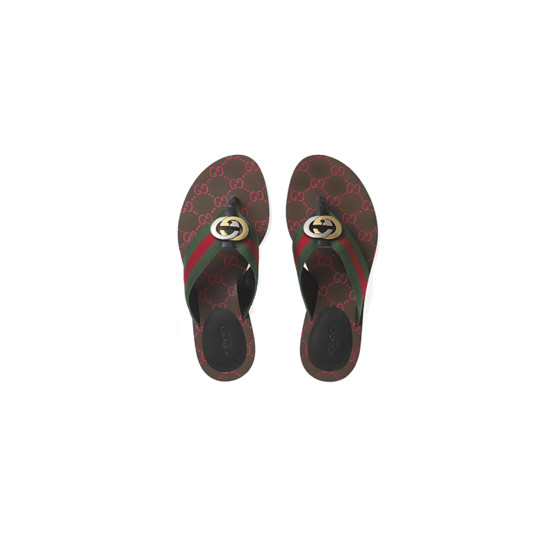 Gucci Kika Green Red Black GG Web Flip Flop Sandals 612138 H9020 8476