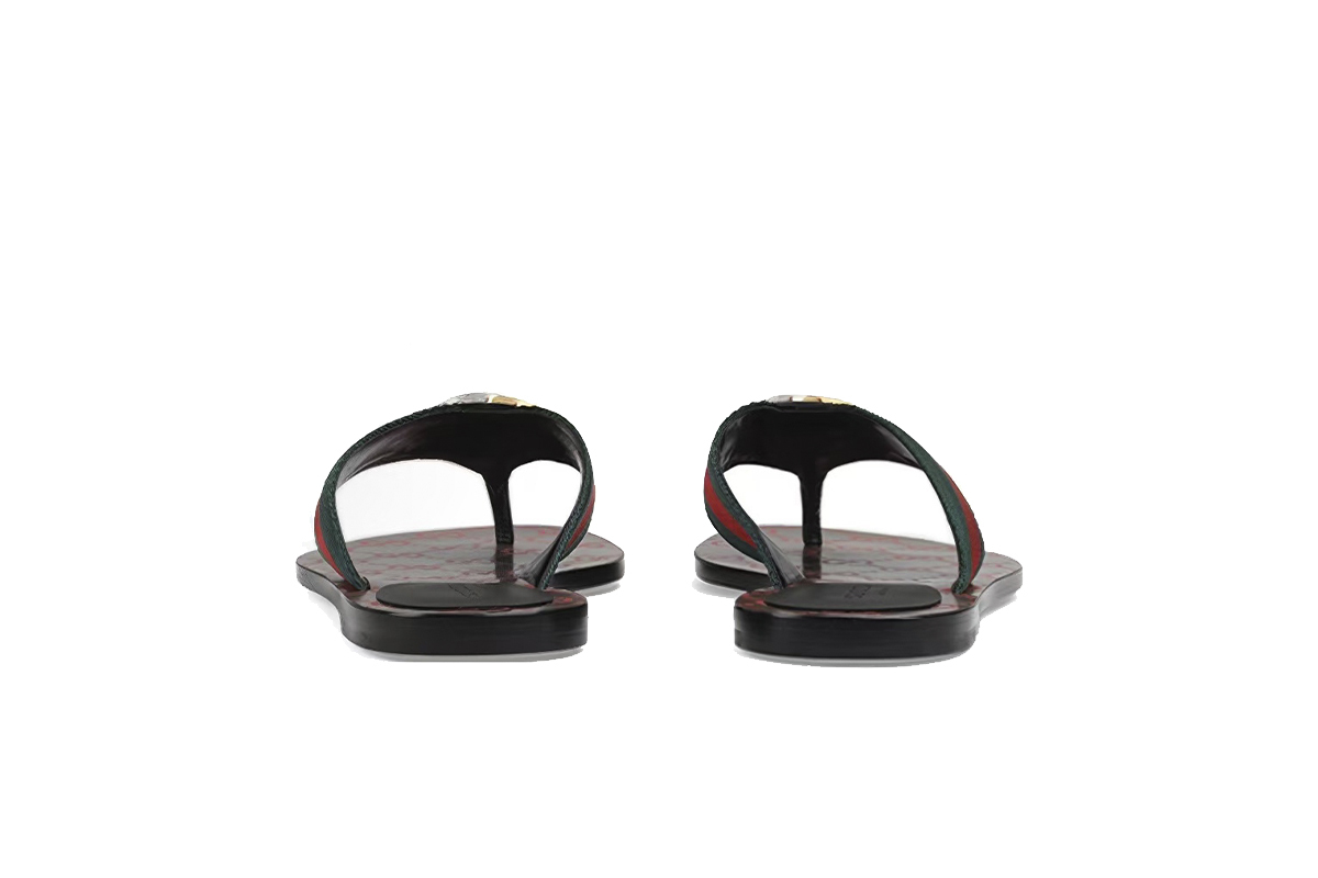 Gucci Kika Green Red Black GG Web Flip Flop Sandals 612138 H9020 8476