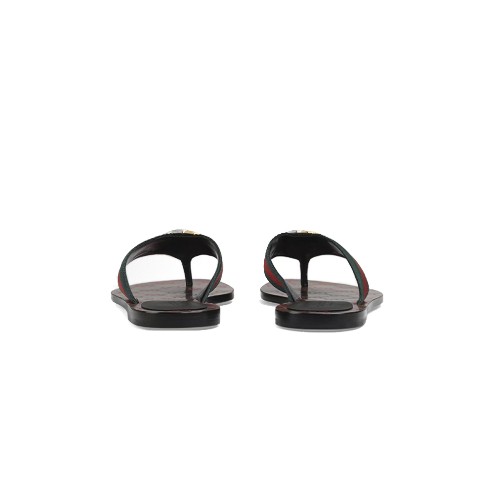 Gucci Kika Green Red Black GG Web Flip Flop Sandals 612138 H9020 8476
