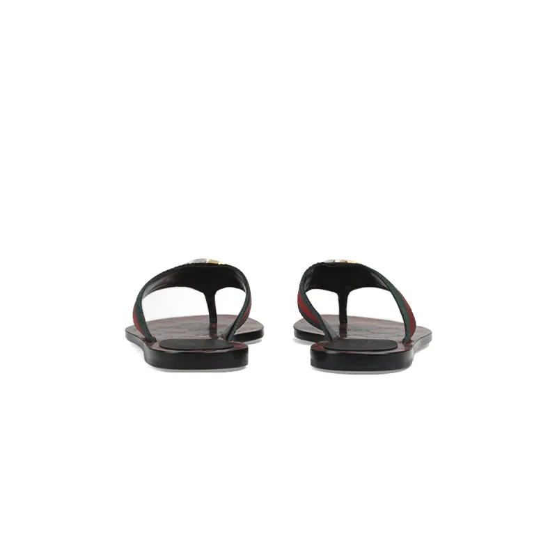 Gucci Kika Green Red Black GG Web Flip Flop Sandals 612138 H9020 8476