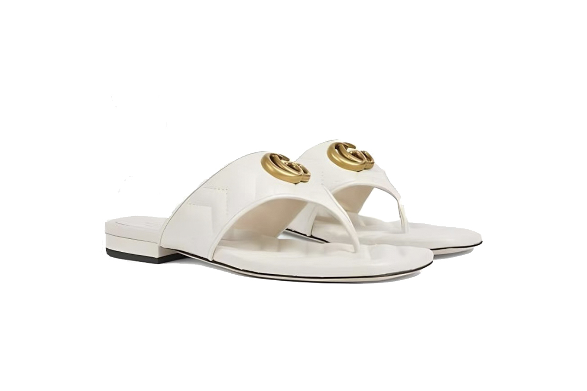Gucci Double G Thong Sandal White 776948 BKO60 9049