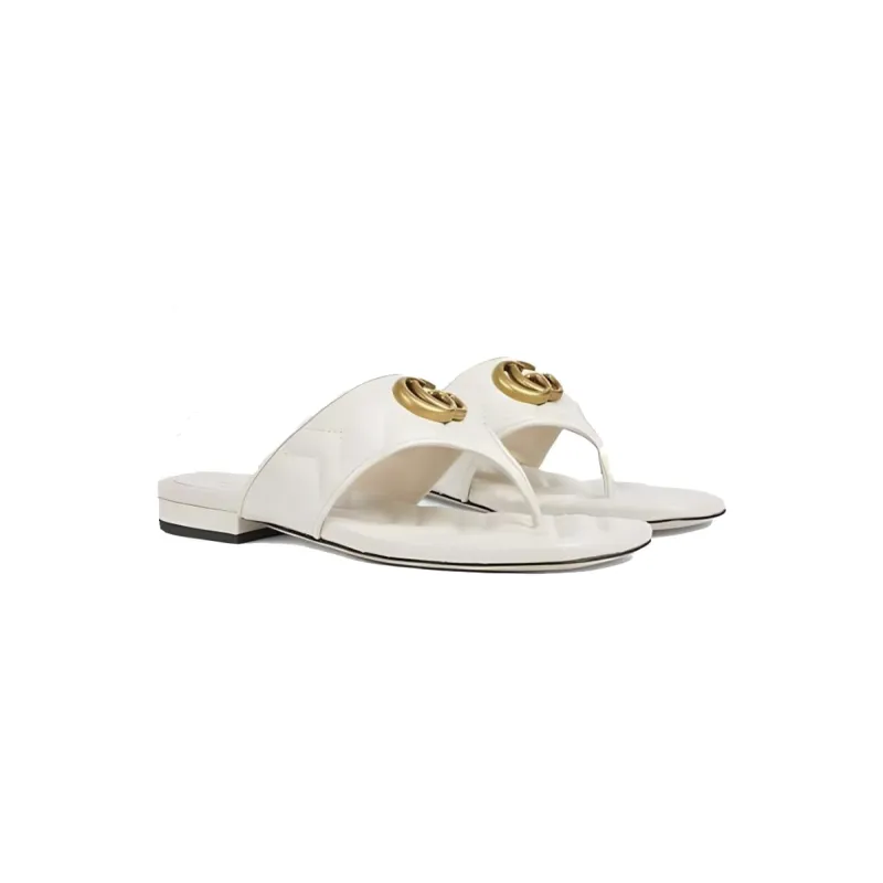 Gucci Double G Thong Sandal White 776948 BKO60 9049