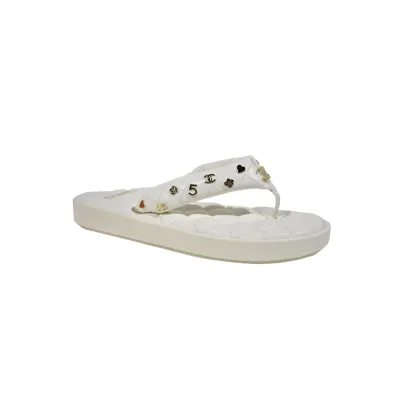 Chanel Lambskin Quilted Padded Charms Thong Sandals White G39860 X01000 0S687 02