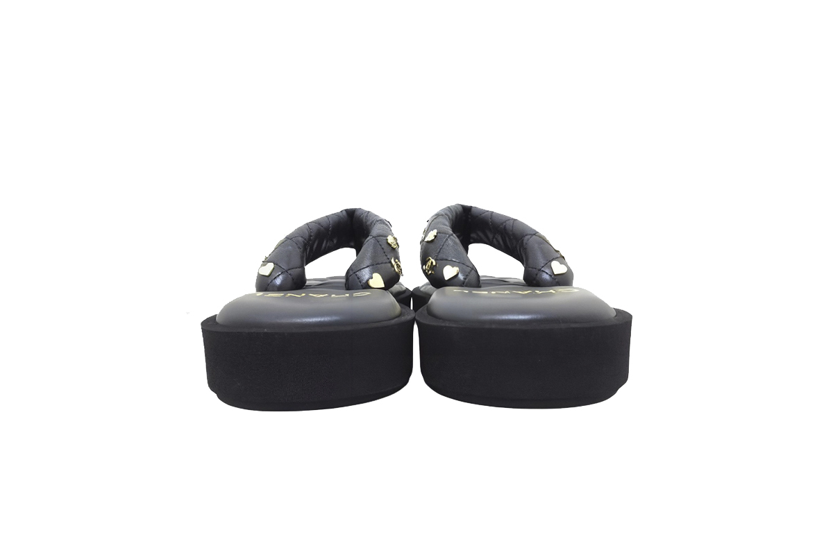 Chanel Lambskin Quilted Padded Charms Thong Sandals Black G39860 X01000 94305