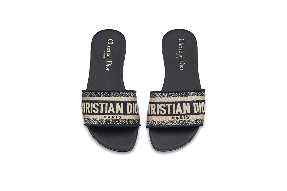 Coco Shoes Dior Dway Blue Oblique / Beige Cotton Sandal Flat KCQ166ERC_56B