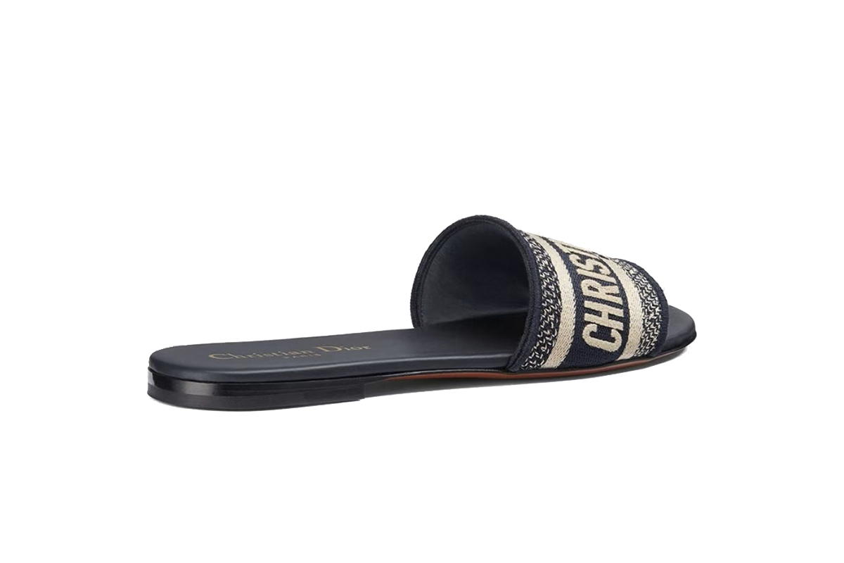 Coco Shoes Dior Dway Blue Oblique / Beige Cotton Sandal Flat KCQ166ERC_56B