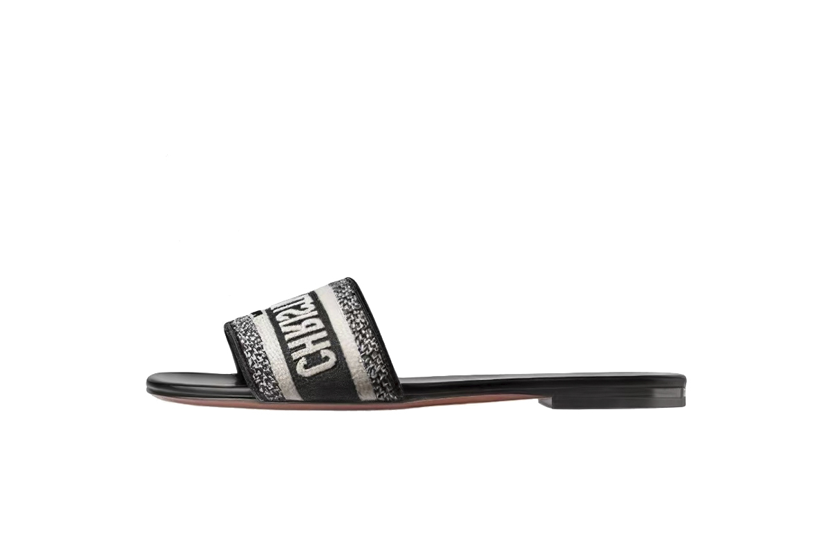 Coco Shoes Dior Dway Slide Black Embroidered Cotton KCQ166ERC_S11X