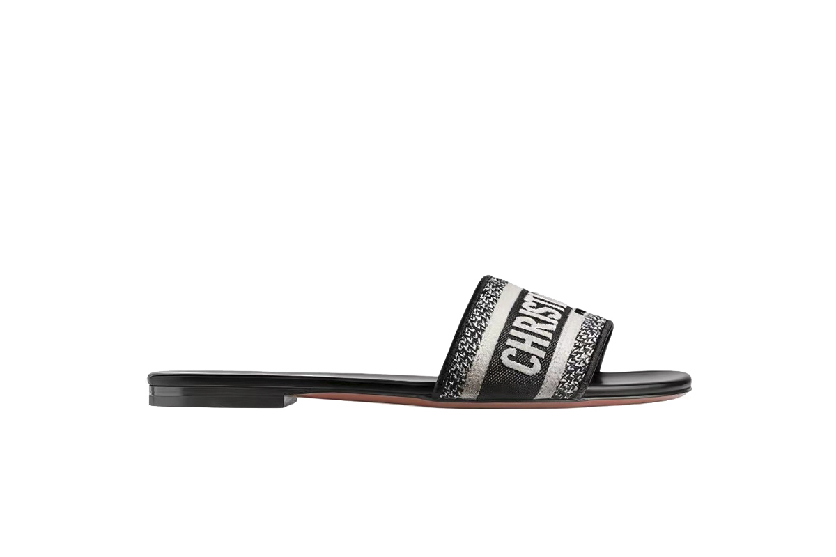 Coco Shoes Dior Dway Slide Black Embroidered Cotton KCQ166ERC_S11X