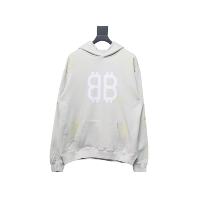Coco Shoes Balenciaga BB Logo Sprayed Effect Hoodie White 01