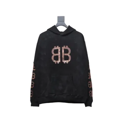 Balenciaga BB Logo Sprayed Effect Hoodie Black 01