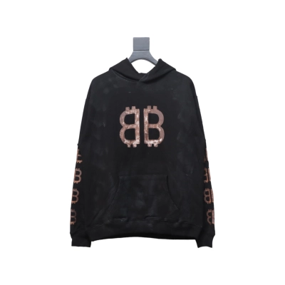 Balenciaga BB Logo Sprayed Effect Hoodie Black 01