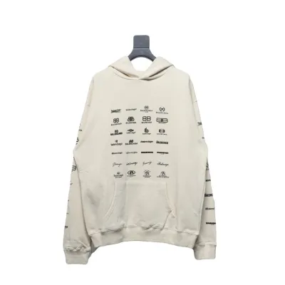 Balenciaga Logo Printed Hoodie Beige Cotton 01