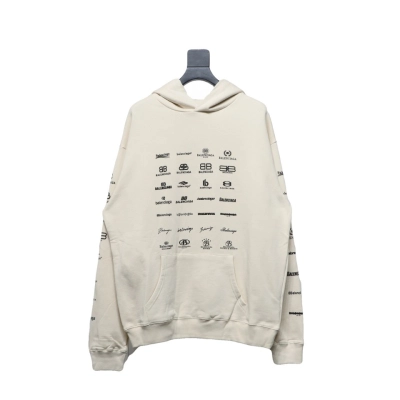 Coco Shoes Balenciaga Logo Printed Hoodie Beige Cotton 01
