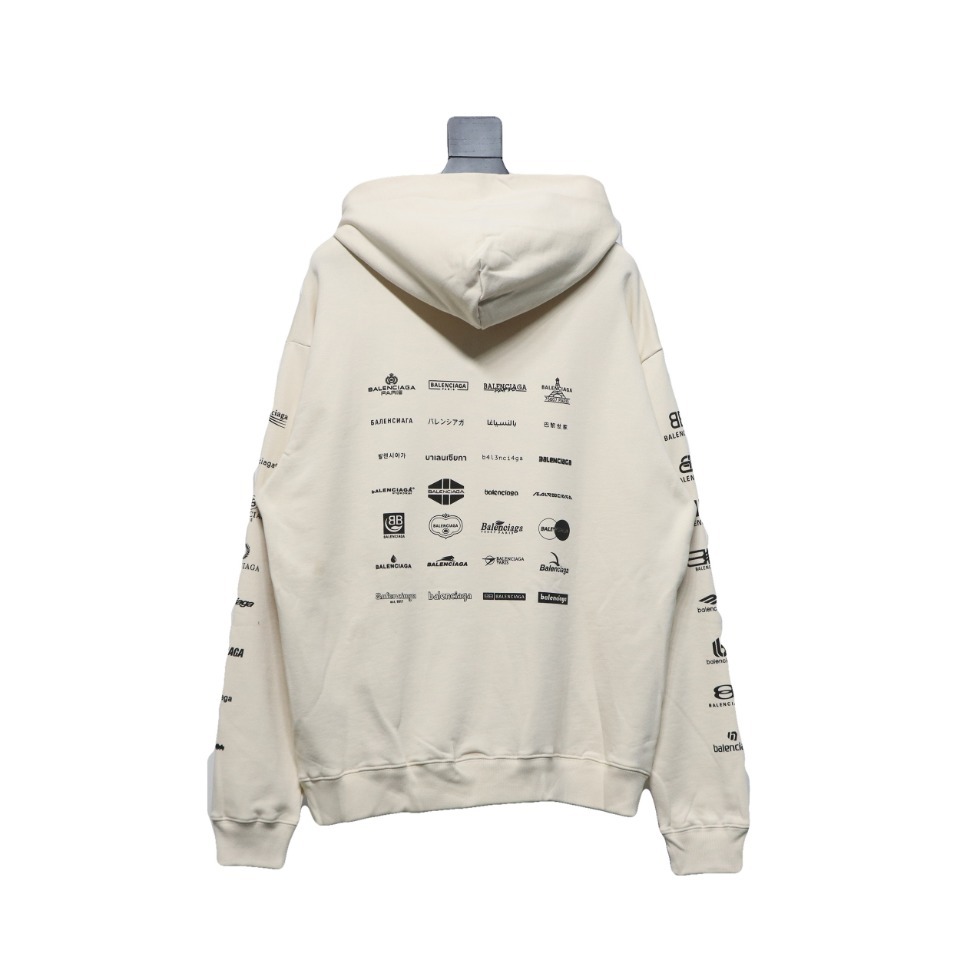 Balenciaga Logo Printed Hoodie Beige Cotton