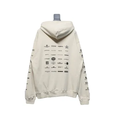 Balenciaga Logo Printed Hoodie Beige Cotton 02