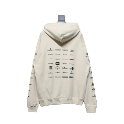 Coco Shoes Balenciaga Logo Printed Hoodie Beige Cotton 02