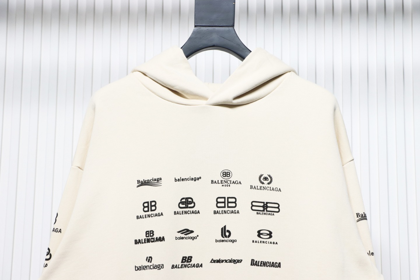 Balenciaga Logo Printed Hoodie Beige Cotton