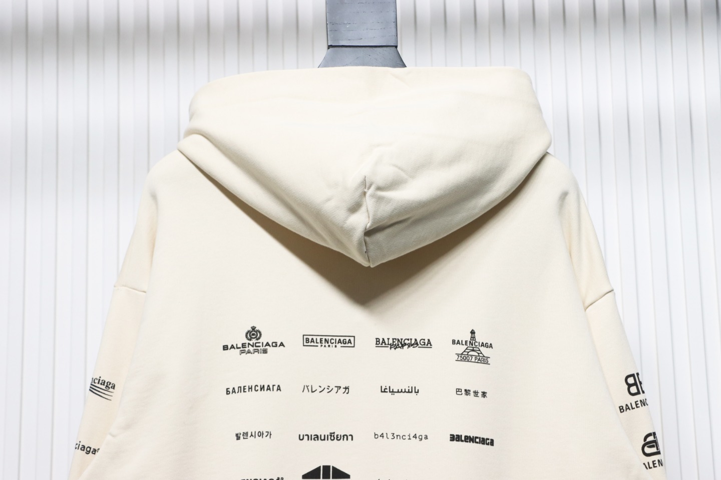 Balenciaga Logo Printed Hoodie Beige Cotton