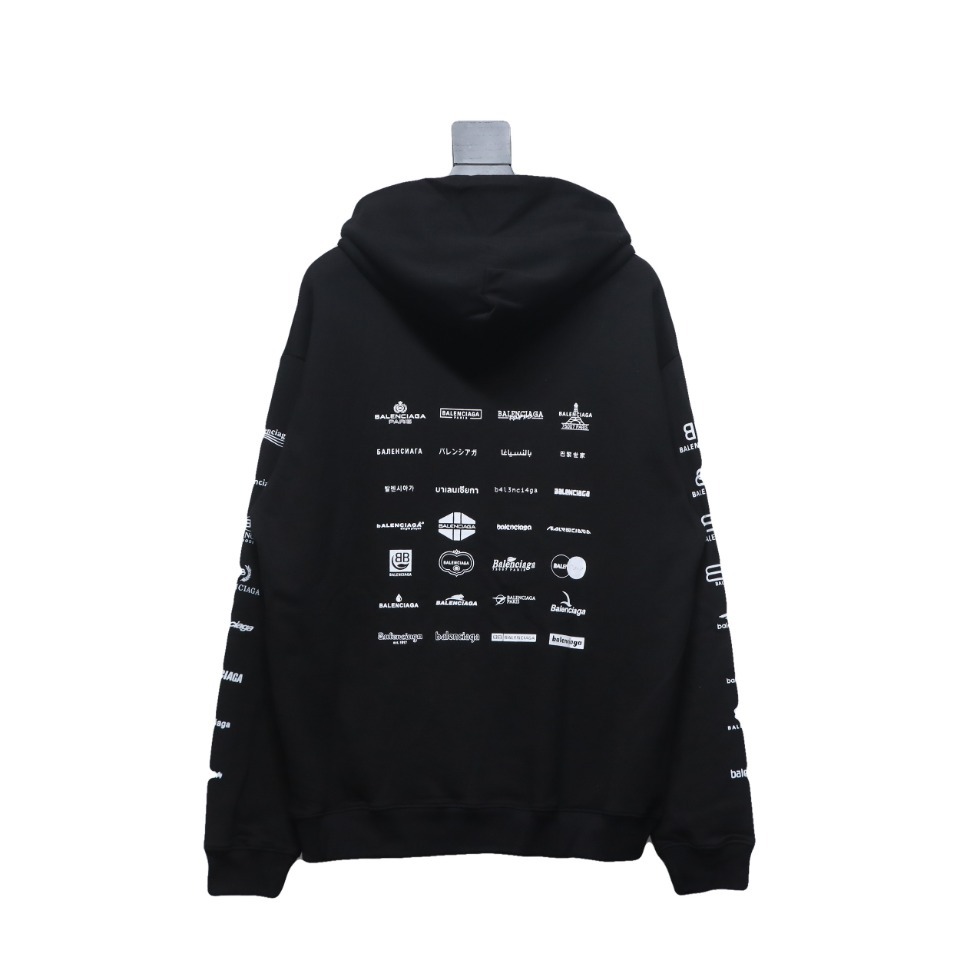 Coco Shoes Balenciaga Logo Printed Hoodie Black Cotton