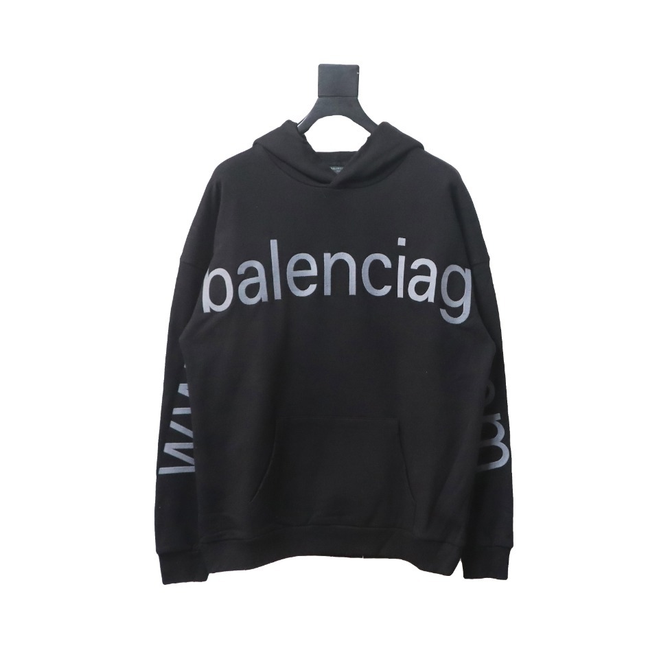 Coco Shoes Balenciaga Hoodie With Double Arm Logo On Chest Black