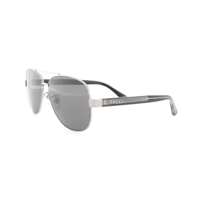 Gucci Aviator Striped Web Sunglasses Silver Gray 01