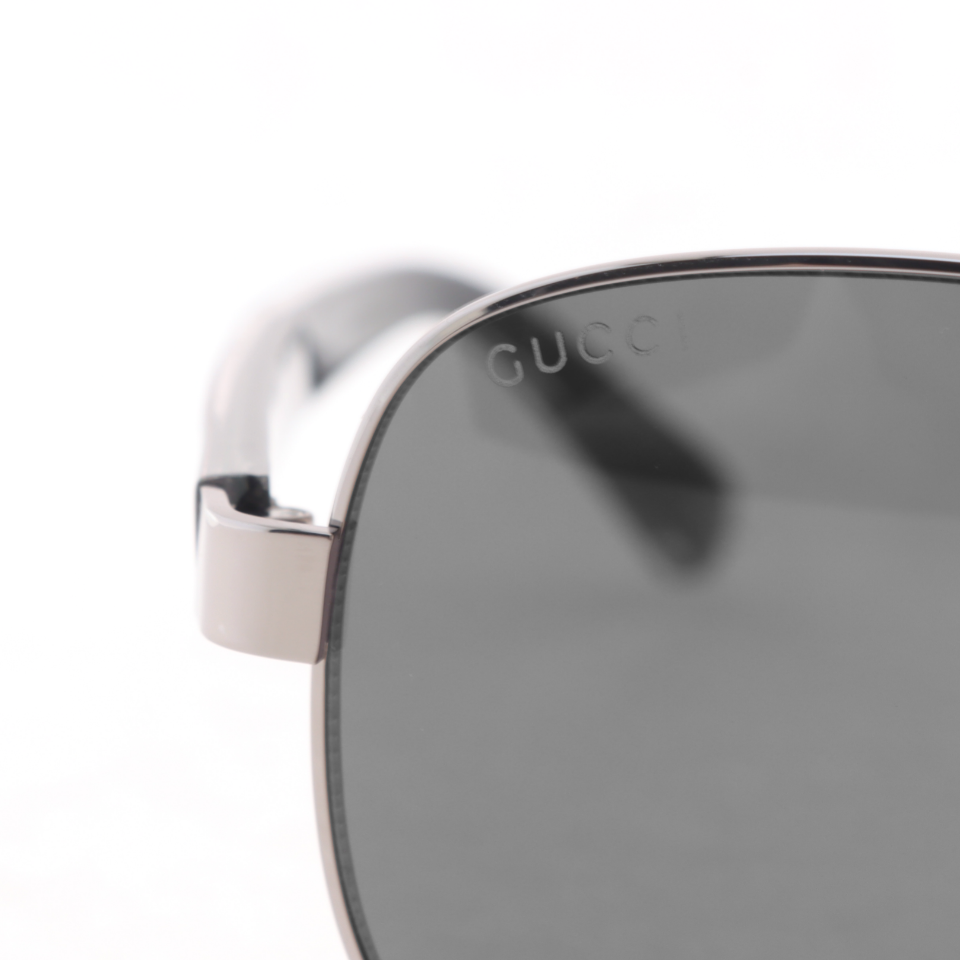 Gucci Aviator Striped Web Sunglasses Silver Gray