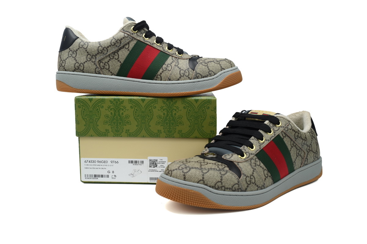 Coco Shoes Gucci Screener Webbing-Trimmed Monogrammed Men's Beige GG Sneakers ‎674530 96GE0 9766